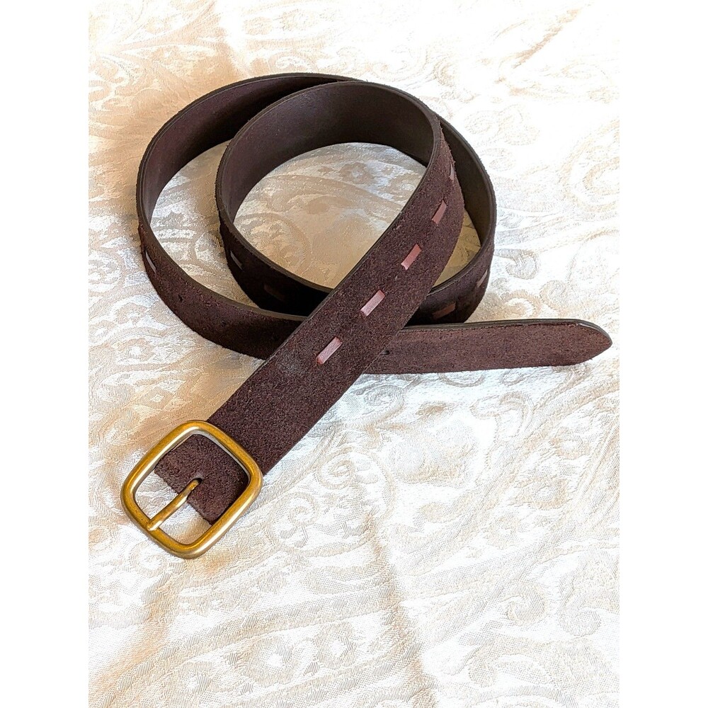 Eddie Bauer Suede Leather Belt with Solid Brass Buckle Size LARGE Vintage 90s